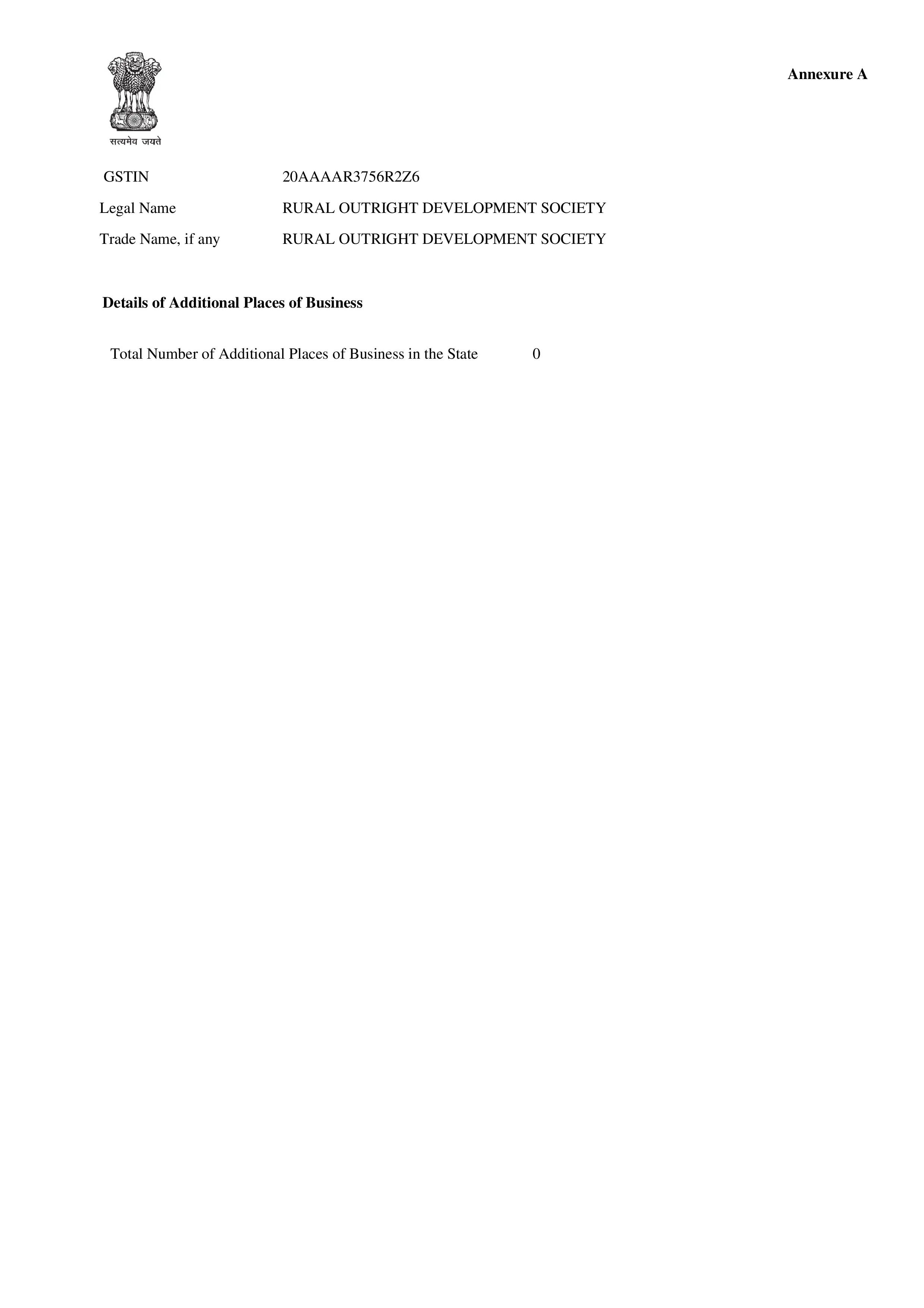 RODS GST Original Certificate